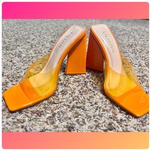 FOREVER 21 Clear open-toe Block Heel - Orange Forever 21